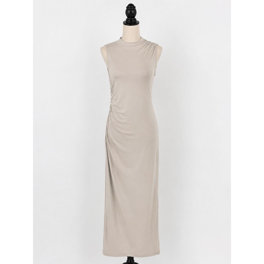 Women's SHEIN Ruched Maxi Dress Mock Neck Sleeveless Bodycon Size Tall Small